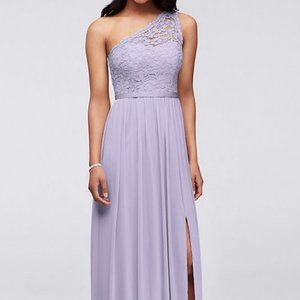 David's Bridal One Shoulder Lace Dress in Iris